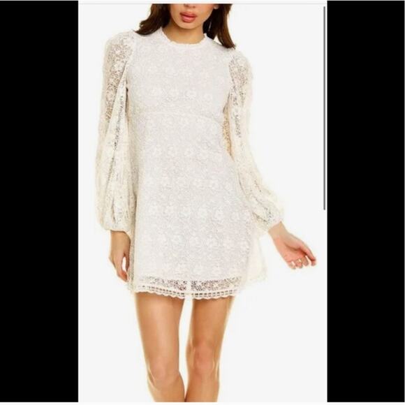 NWT LoveShackFancy Leira Lace Blouson-sleeve Mini Dress In White - Picture 1 of 14